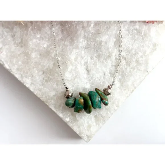 Freeform Turquoise Gemstone Sterling Silver 925 Vintage Pendant Necklace - 16" - Picture 15 of 15